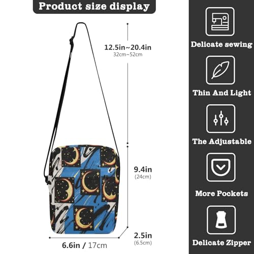 messenger bag for women men's shoulder bag Shoulder Handbag Adjustable Strap for Shopping Shopping- Moon Japanese Style Plaid Black3