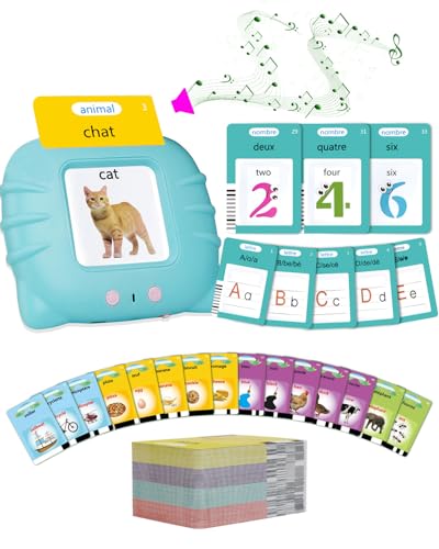 Cartes Flash Parlantes Français + Anglais(510 Mots Bleu) - Jouet Éducatif Montessori 1-6 Ans - Jeu d'Éveil Langage sans Écran - Machine à Lire Bébé Garçon Fille...