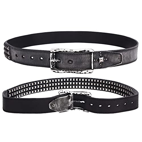 Studded Belts Cowhide Leather Gothic Punk Rock with 3/4 Row Bright Pyramid Rivet in Arrangement Strap for Women Men (110cm/waist:36"~38", Studded~A)2