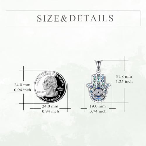 YFN Evil Eye Necklace Evil Eye Hamsa Hand of Fatima Necklace 925 Sterling Silver White Blue CZ Third Eye Necklace Hamsa Hand Jewelry Gifts for Women Men 20"4