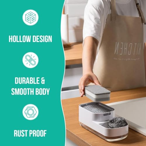 Image of SR Kitchen Soap Dispenser for Sink | 2-in-1 Liquid Dishwash Dispenser with Sponge Holder & Steel Scrubber | Steel Scrubber | 3-in-1 soap Dispenser | Sink Organizer, Durable & Rustproof