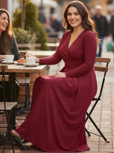 Image of KOH KOH Womens Long Sleeve V-Neck Flowy Modest Elegant Evening Maxi Dress