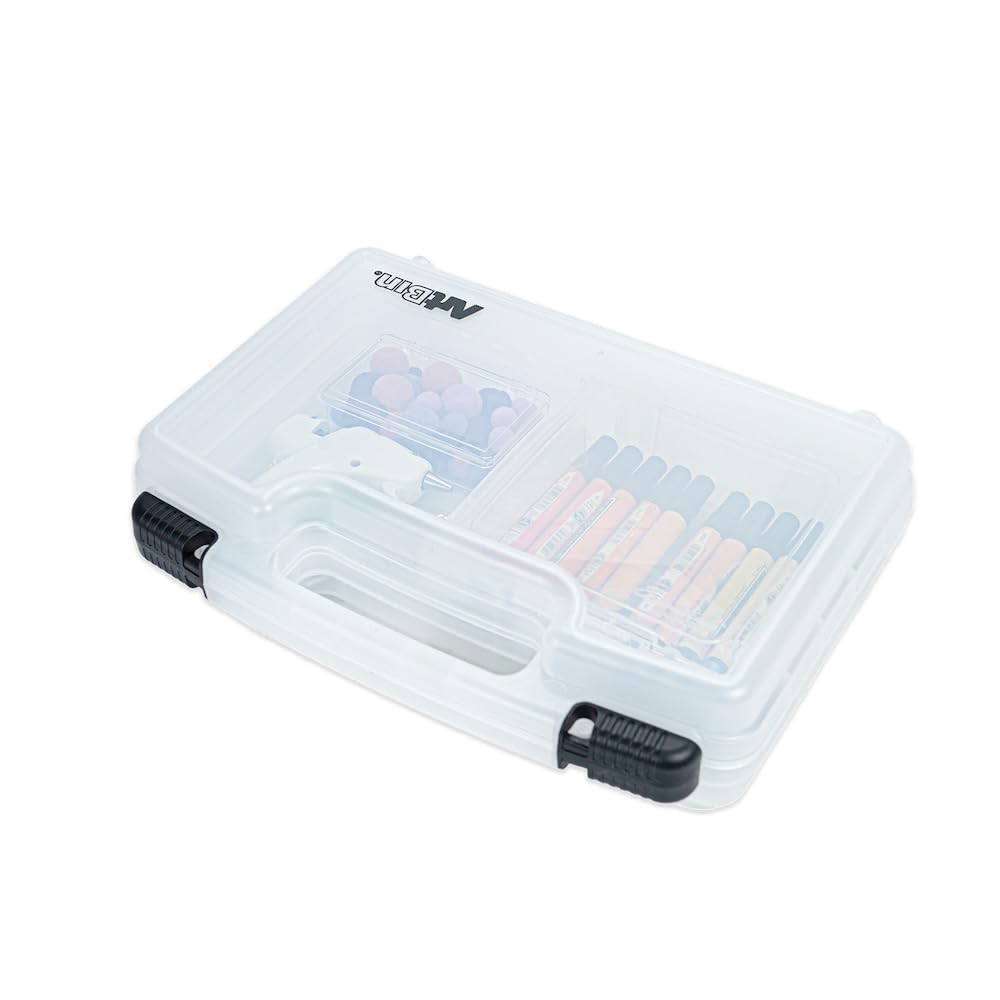 ArtBin 8014AB Quick View Carrying, Portable Art & Craft Organizer with Handle, [1] Plastic Storage Case, Translucent, Solid, Open, 14 inch-Standard