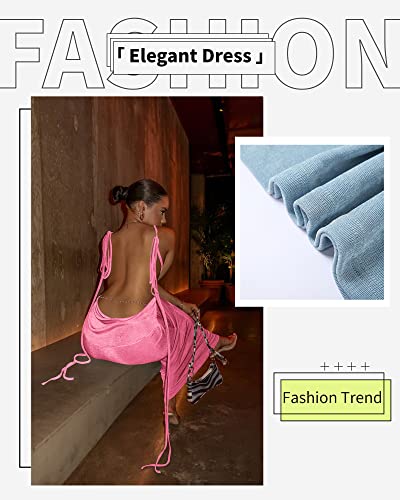 Image of Doweha Women Backless Cowl Neck Cocktail Going Out Dress Halter Slip Long Semi Formal Party 2026 Spring Summer Maxi Dress