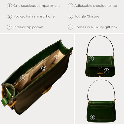 Image of Time Resistance Leather Shoulder Bag - Full-Grain Leather Handbag with Toggle Closure - Elegant Handbag for Women