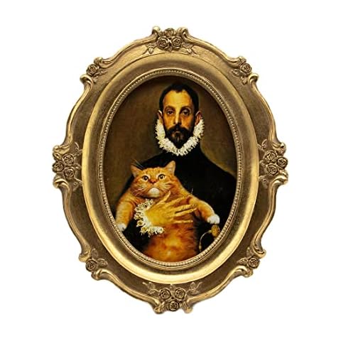 SIKOO Vintage Picture Frame 4x6 Oval Antique Table Top Wall Mounting Photo Frame with Glass Front for Home Decor, Gold Cover