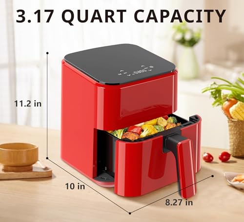 Image of Air Fryer 3.17QT with Clear Window, Simple Operation Airfryer Non-Stick Basket Dishwasher Safe, Square Airfryer, Air Fry, Roast, Reheat, Dehydrate, Bake, 400F Rapid Air Crispy Technology, Red