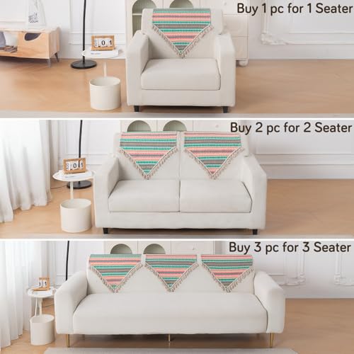 Image of HOKIPO 'Artisan Boho Series' Sofa Backrest Cover with Tassel | 450 GSM Thick Cotton Acrylic Jacquard Fabric Backrest Mat, Size 55x80 cm, Mint Green (IN-900-A7)