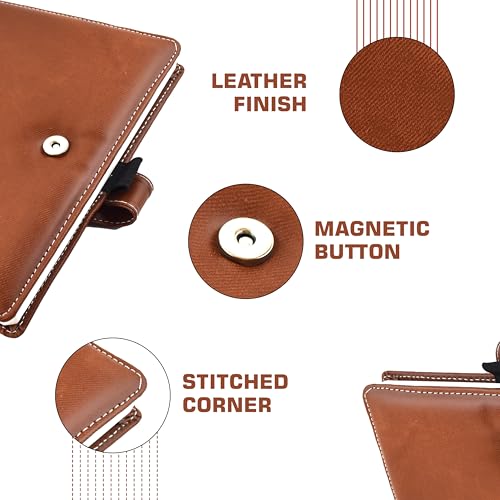 Image of Cubic A5 Premium Textured Foambound PU Leather Diary | Light Tan Color | Secure Button Closure | Built-in Pen Holder & Ribbon Bookmark | 160 Lined Pages | Ideal for Work, Study & Journaling