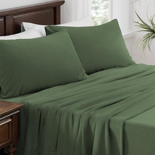 Petrichor Flannel Fleece Queen Size Sheet Set Green – Ultra Soft Anti-Static Plush Bedding, 4 Piece (1 Fitted Sheet 80"×60"×16",1 Flat Sheet 102"×90",2 Pillowcases 30"×20") - Thumbnail 3