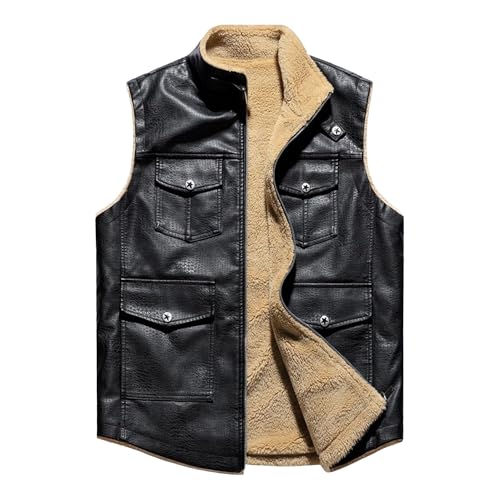 Gilet en cuir chaud DGKaxiyaHM pour homme contre le froid doublé en sherpa épais