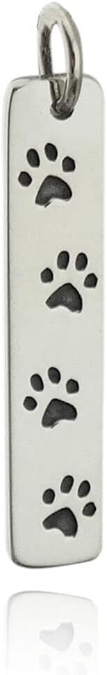 Vertical Bar Charm w/Four Paw Prints 925 Sterling Silver Pet Lover Dog Animal