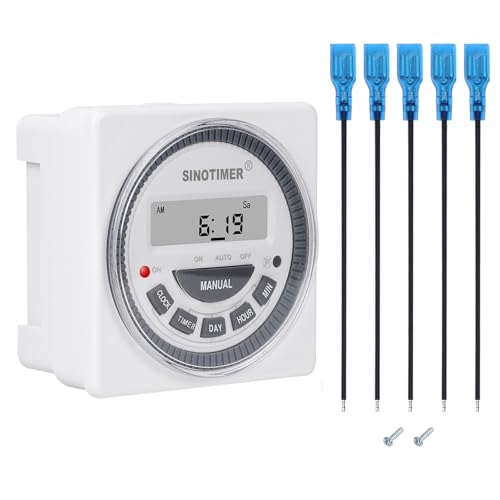 SINOTIMER TM619 AC 220V-240V Digital LCD Power Programmable Timer Time Clock Switch Relay with 5 Connecting Wires and Panel Mounted Enclosure