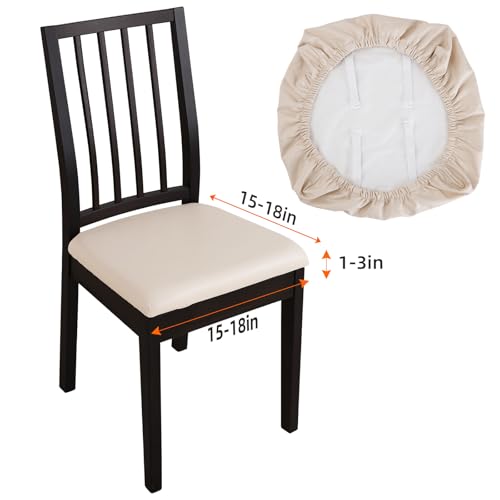 Image of YISUN Waterproof Chair Seat Covers Set of 4, Pu Leather Dining Room Chair Covers, Stretch Chair Cover for Dining Room Chair Protector Slipcover for Kitchen, Hotel (4, Pu Pale Beige)