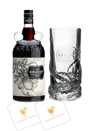Kraken Dark Rum Gift Set | Branded Tentacle-Themed Highball Collector's Tumbler + 2 Celebration Spirits Beer Mats