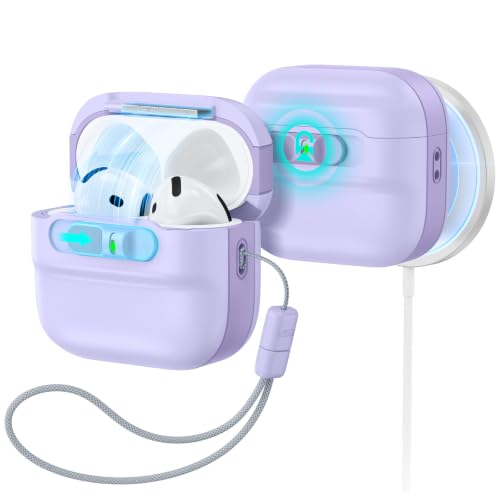 Image of ESR for AirPods 4 Case, Compatible with AirPods 4 Generation Case (2024)(USB-C), MagSafe Compatible, Magnetic Lid Lock, Drop-Proof Protection Cover with Lanyard, Pulse Series, Purple