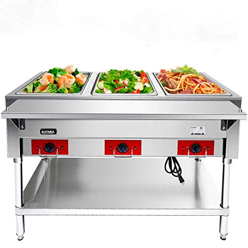 110 V Commercial Electric Food Warmer – Kitma 3 Pot Stainless Steel Steam Table Buffet Server for Catering and Restaurants