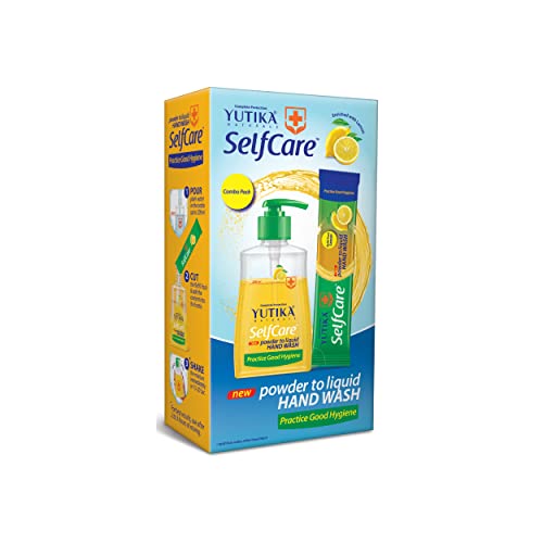Image of Yutika Selfcare Powder To Liquid Hand Wash Combo Pack With Empty Bottle + 10 Refill Pack Of 9Gm Each (1 Refill Makes 200ml Hand Wash) Lemon