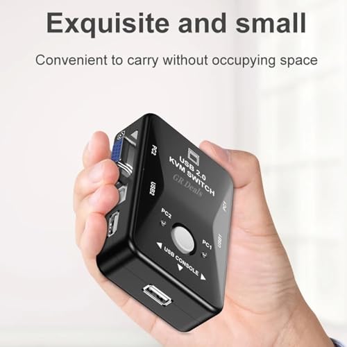 Image of 2 Port KVM Switch USB 2.0 KVM Switch Box to Control up to 2 Computers 2 in 1 Out USB Keyboard Mouse Sharing Device for Computer, PC, Laptop, Desktop, Monitor, Printer, Sharing Video. BLACK