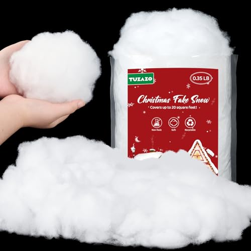 La Mejor Lista de Nieve artificial - los preferidos. 43 TUZAZO Decoración de nieve artificial de Navidad, relleno de nieve esponjosa de 0.35LB de algodón artificial para manualidades, árbol de Navidad, pueblo de invierno, nacimiento