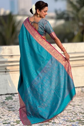 Image of SGF11 Women's Kanjivaram Pure Soft Silk Designer Saree With Blouse Piece