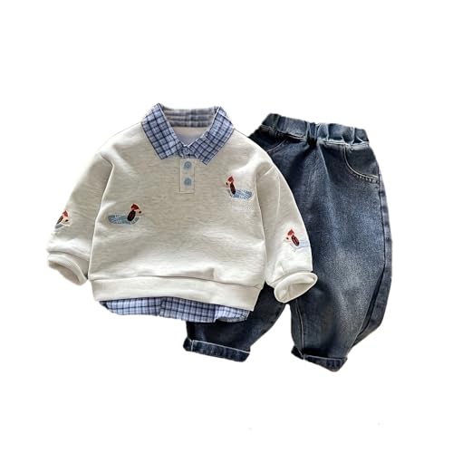 YIKIURL Baby Boys Outfit Set Sweatshirt Plaid Collar hoodies Jeans
