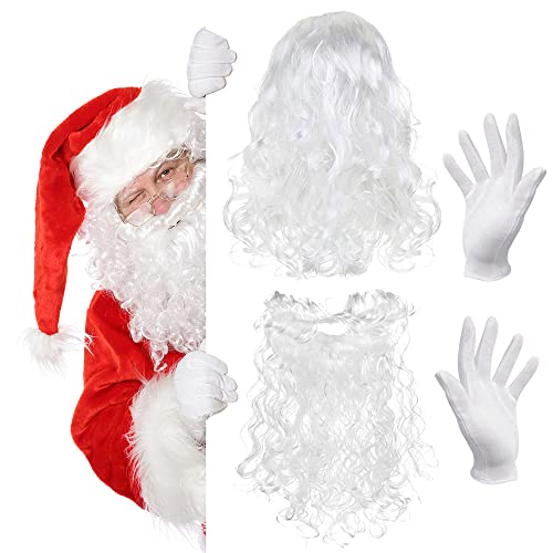 Reforung Weihnachtsmann Bart und Perücke und Weihnachtshandschuhe,...