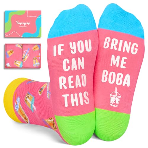 HAPPYPOP Boba Gifts for Girls - Funny Crazy Gifts for Boba Lover Cute Drink Socks 7-9 Years Kids