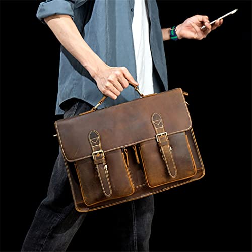 Genuine Leathe Vintage Man Handbag Briefcase Men Shoulder Bags Brown Business 15.6 Inch Laptop Bag4