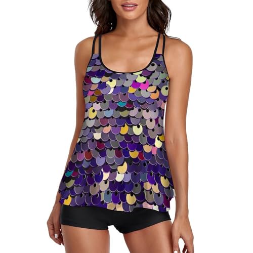 Maillot de bain tankini paillettes pour femme avec short de garçon et robe plage