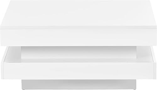 Miniatura 4 de Harper & Bright Designs Mesa de centro de alto brillo con luces LED de 16 colores, mesa de centro cuadrada de 2 niveles, mesa auxiliar de cóctel