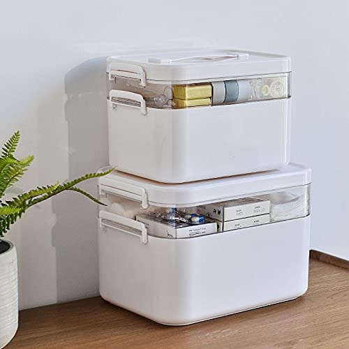 Trousse de premiers secours, Kit médical familial, conteneur stockage en plastique polyvalent, organisateur médicaments Portable, boîte(L 28.5x19.5x18.5cm)