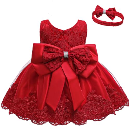 Image of LZH Baby Girls Ruffle Lace Backless with Headwear,Bowknot Flower Dresses Pageant Party Wedding Baby Girl Christmas Dress