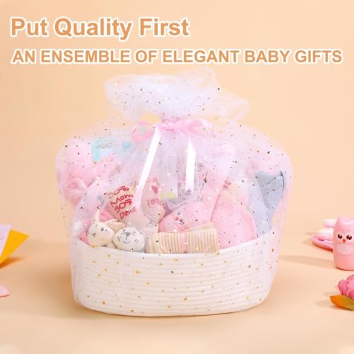 Image of Ultimate Baby Girl Shower Gift Basket Set - Newborn Essentials, Large Pink Gift Basket With Rattle, Swaddle, Diaper Caddy Organizer
