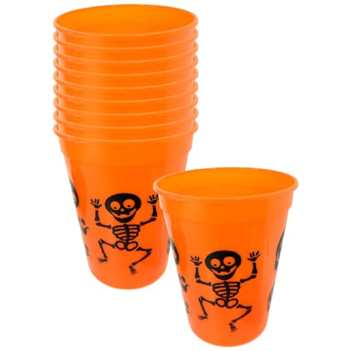 Acan Tradineur - Pack de 12 Vasos de Halloween - Diseño Esqueleto - Fabricado en Plástico - Ideal para Fiestas de Halloween - Ø 8 x 10 cm