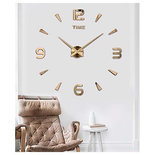 Large DIY Wall Clock Kit, 3D Modern Frameless Wall Clock with Mirror Number Stickers for Home Living Room Bedroom Office Decoration-Gold 022