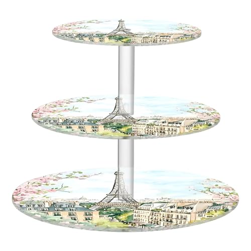 PYBUG The Paris Tower 3 Tier Acrylic Cupcake Stands Tower,Dessert Table Display Set for Tea Party,Wedding,Birthday, Baby Shower