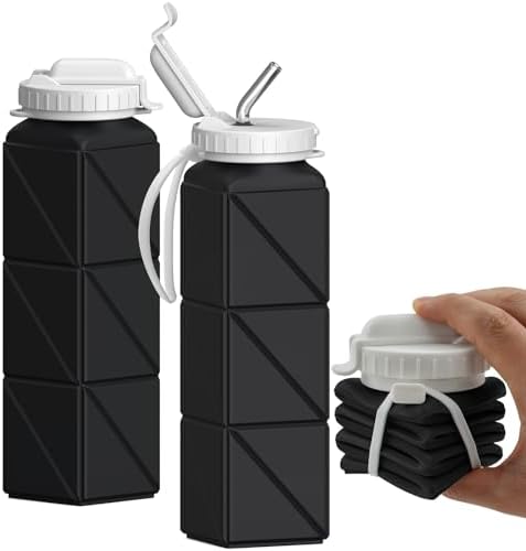 Collapsible Water Bottle with Straw – 20.6oz Foldable Leakproof Silicone Bottle for Travel, Camping, Hiking & Sports 1 Collapsible Water Bottles with Straw 20.6oz, Silicone Foldable Po...