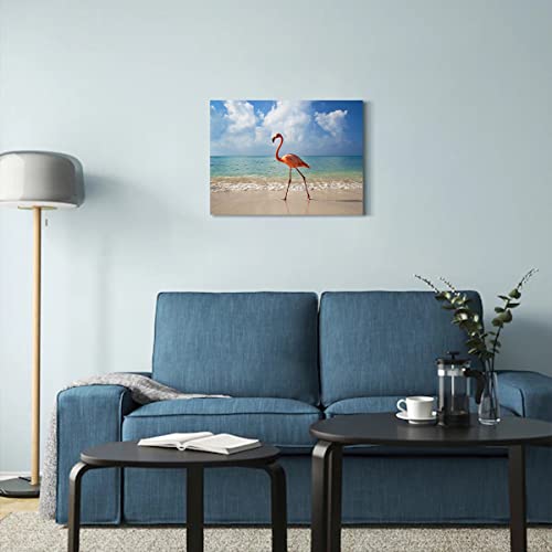 Purple Verbena Art Flamingo On Beach Pictures Prints On Canvas Painting, Modern Animals Photos Giclee Walls Artwork For Home Office Decor Decorations, Stretched And Framed Art Work, 12X16 Inches #TOP4
