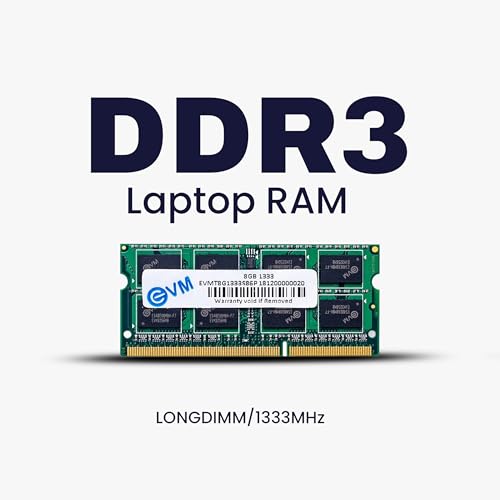 Image of EVM 8GB DDR3 Laptop RAM 1333MHz | SO-DIMM - 1.5V Low Voltage | 204-PIN Pin, Intel & AMD Compatible | High-Speed Laptop Memory Upgrade | 10 Year Warranty (EVMT8G1333S86P)
