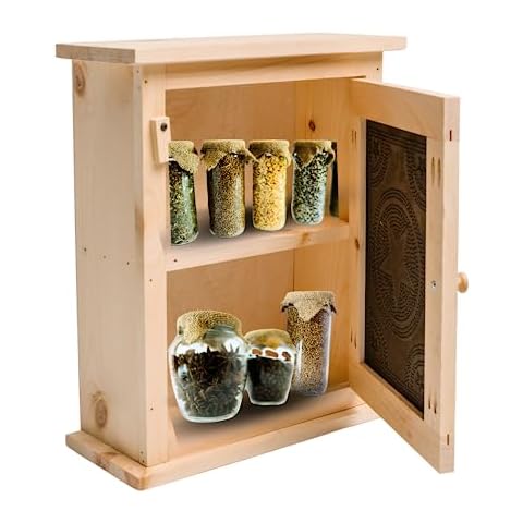 Country Barn Gifts Amish Made Unfinished Pine Spice Cabinet with Two Large Shelves for Kitchen Countertop Storage Cover