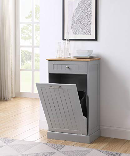 Northwood Calliger Tilt Out Free Standing Kitchen Trash or Recycling Cabinet with Drawer, Removable Bamboo Cutting Board (Gray)
