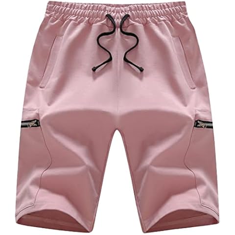 APTRO Mens Summer Shorts Cotton Pyjamas Casual Shorts Mens Jogger Shorts Relexed Fit Sweat Shorts with Zip Pockets Light Pink DK01 S Cover
