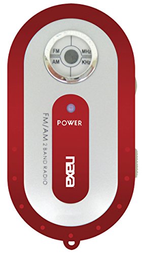 Naxa Electronics NR-720 Portable AM/FM Mini Pocket Radio, Rotary Tuning Dial, 3.5mm Headphone Jack, Red (NR-720 RE)