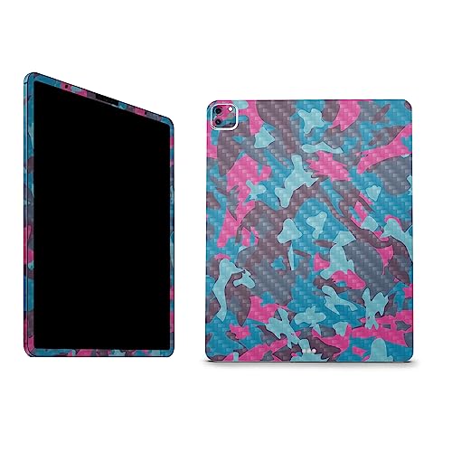 Image of MightySkins Carbon Fiber Skin Compatible with Apple iPad Pro 12.9 inch M2 6th Gen (2022) Full Wrap Kit - Cool Blue Pink Camo | Protective, Durable Textured Carbon Fiber Finish | Made in The USA