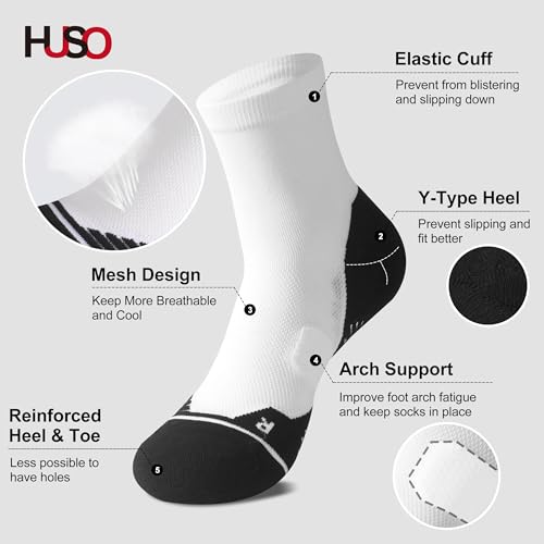 HUSO Compression Ankle Running Socks: Athletic Socks for Men Women with Cushion,Work Hiking Basketball Sport Socks 3 Pairs4