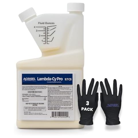 Agrisel Lambda-Cy Pro 9.7 CS Insect/Pest Control Safe for Poultry Houses, Residential & Commercial, Effective Against 55 Pests, Outdoor/Indoor, Includes 3-Pack of Agrisel Protective Gloves, 32 Ounces Cover