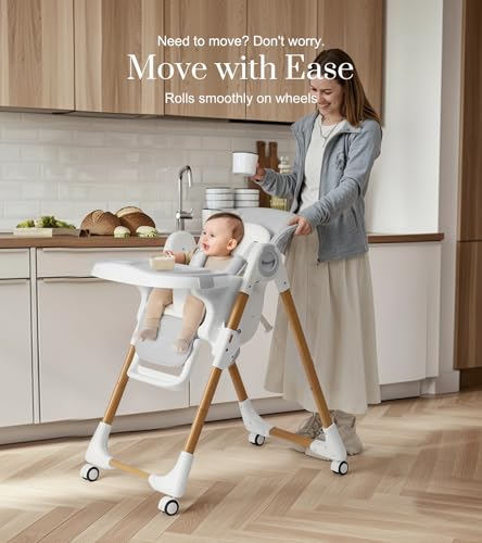 Mallify Convertible High Chairs for Babies and Toddlers, Height Adjustable Baby High Chair, High Chair with Removable Tray, Adjustable Backrest, Portable Baby Dinning Chair with Lockable Wheels