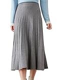 Beralst Women Knit Skirt, High Waist A-Line Office Work Stretchy Knitted Pleated Midi Skirt, Gray, Large