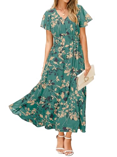 Simplee Womens Floral Maxi Dress - Short Sleeve Summer Boho